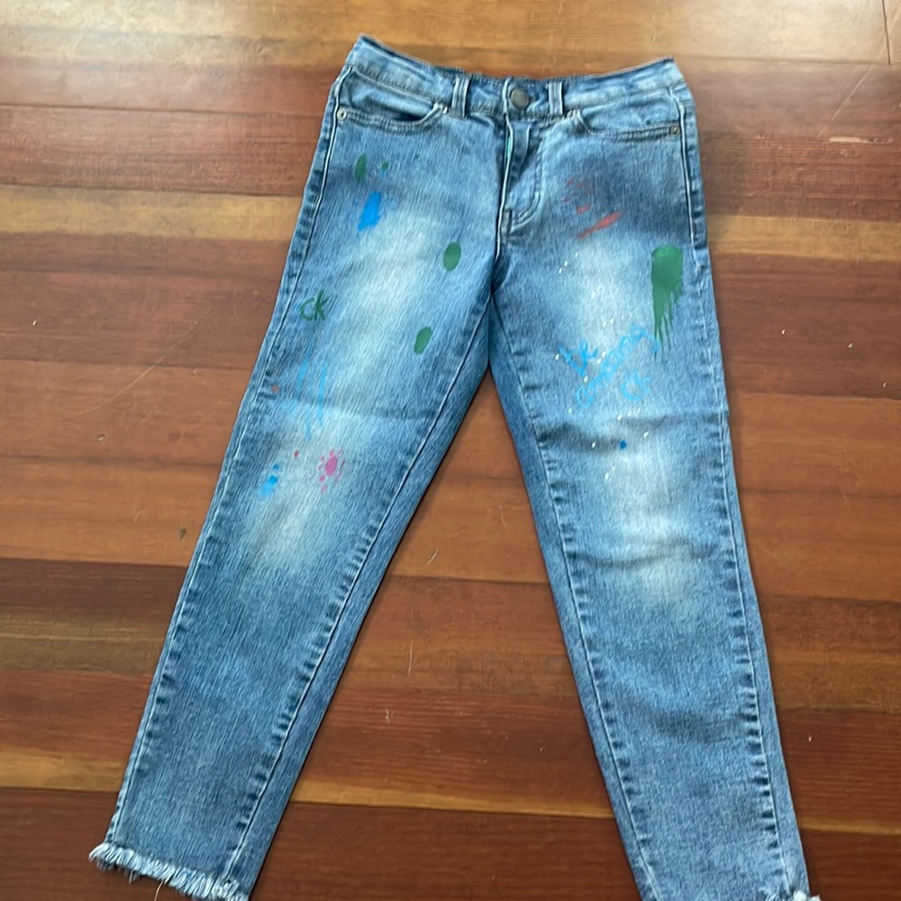 NEW KIDS GIRLS CALVIN KLEIN JEANS BOYFRIEND VINTAGE PAINTED STRETCH BLUE JEANS